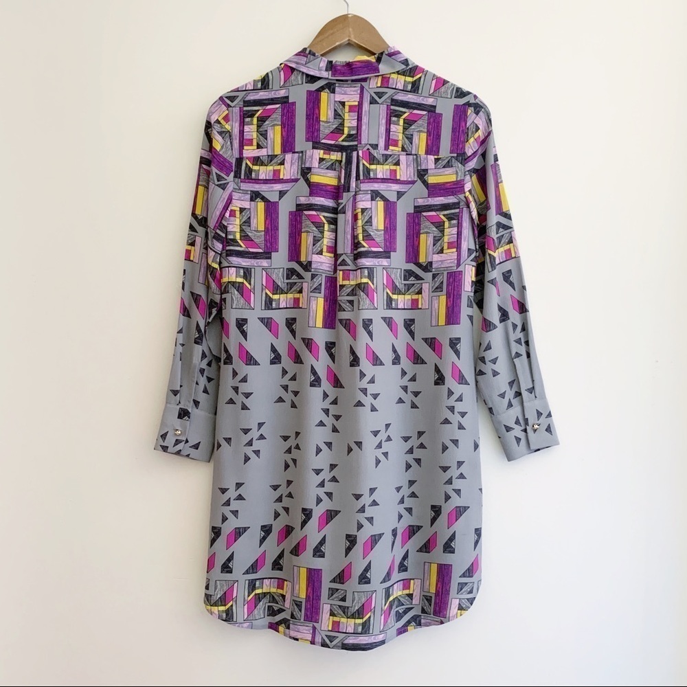 Marie Oliver Grey & Purple Retro Print Silk Shirt Dress XS Maximalist - Picture 4 of 8